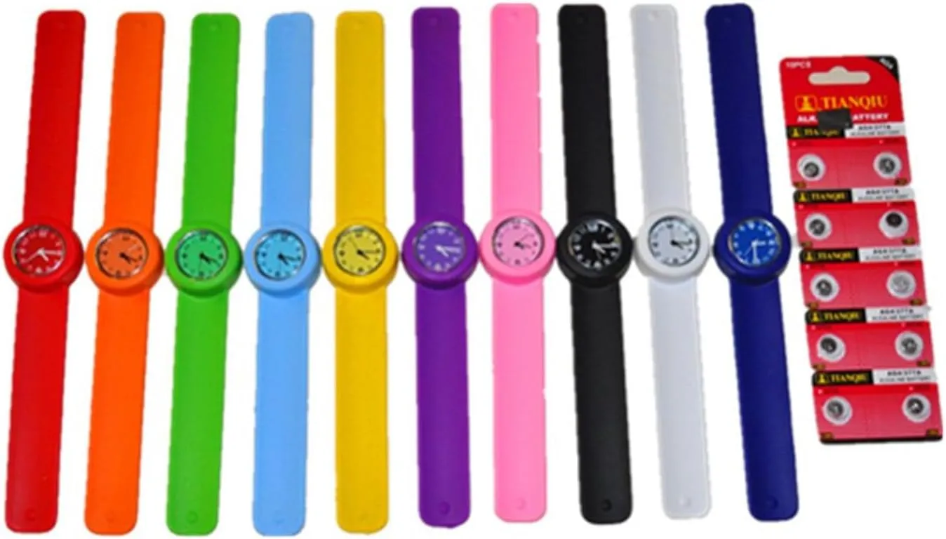 10 Kids/Ladies Slap Watch set Wholesale Lot - Full face with all 12 numbers Party Favor idea!