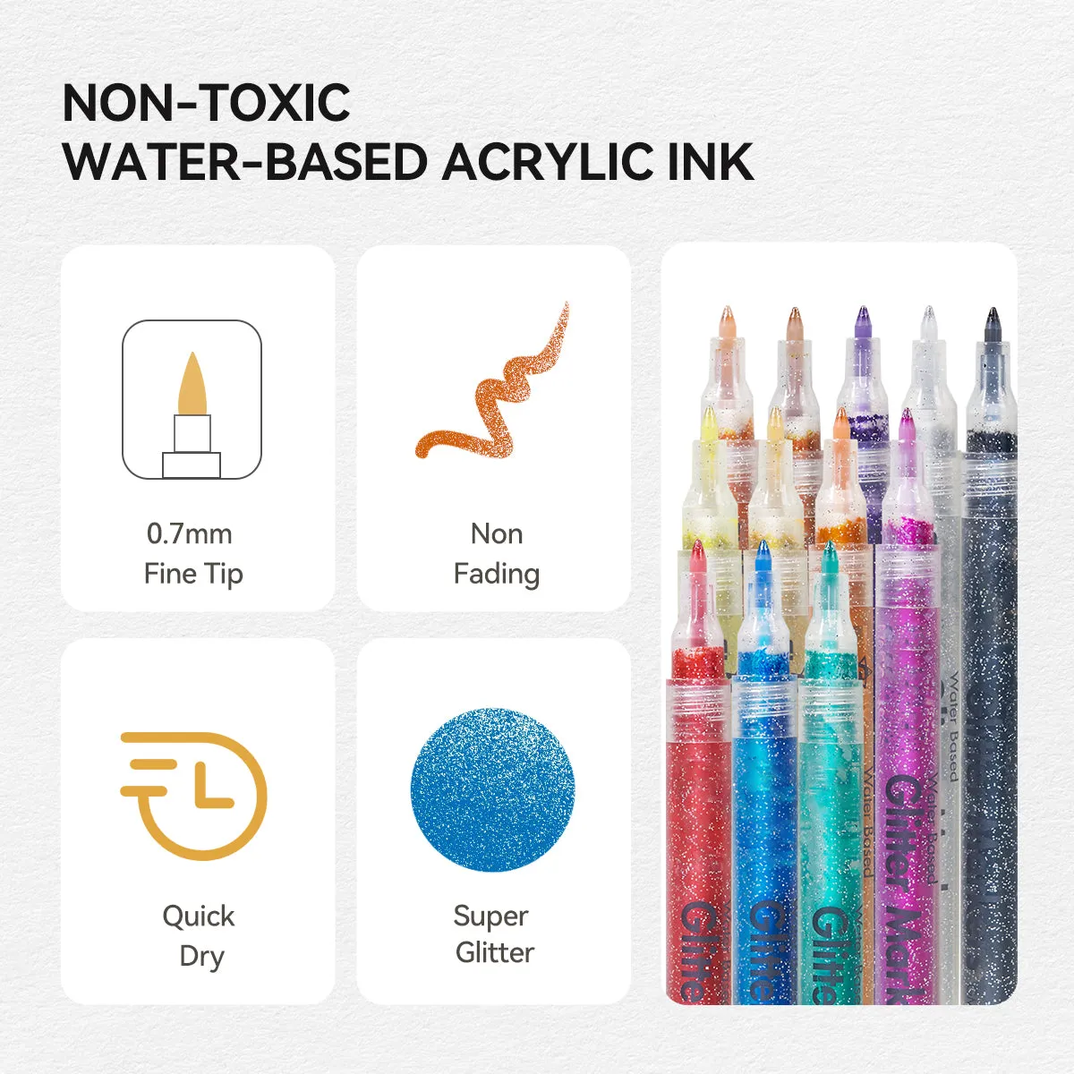 12 Sparkle Color Glitter Acrylic Paint Markers