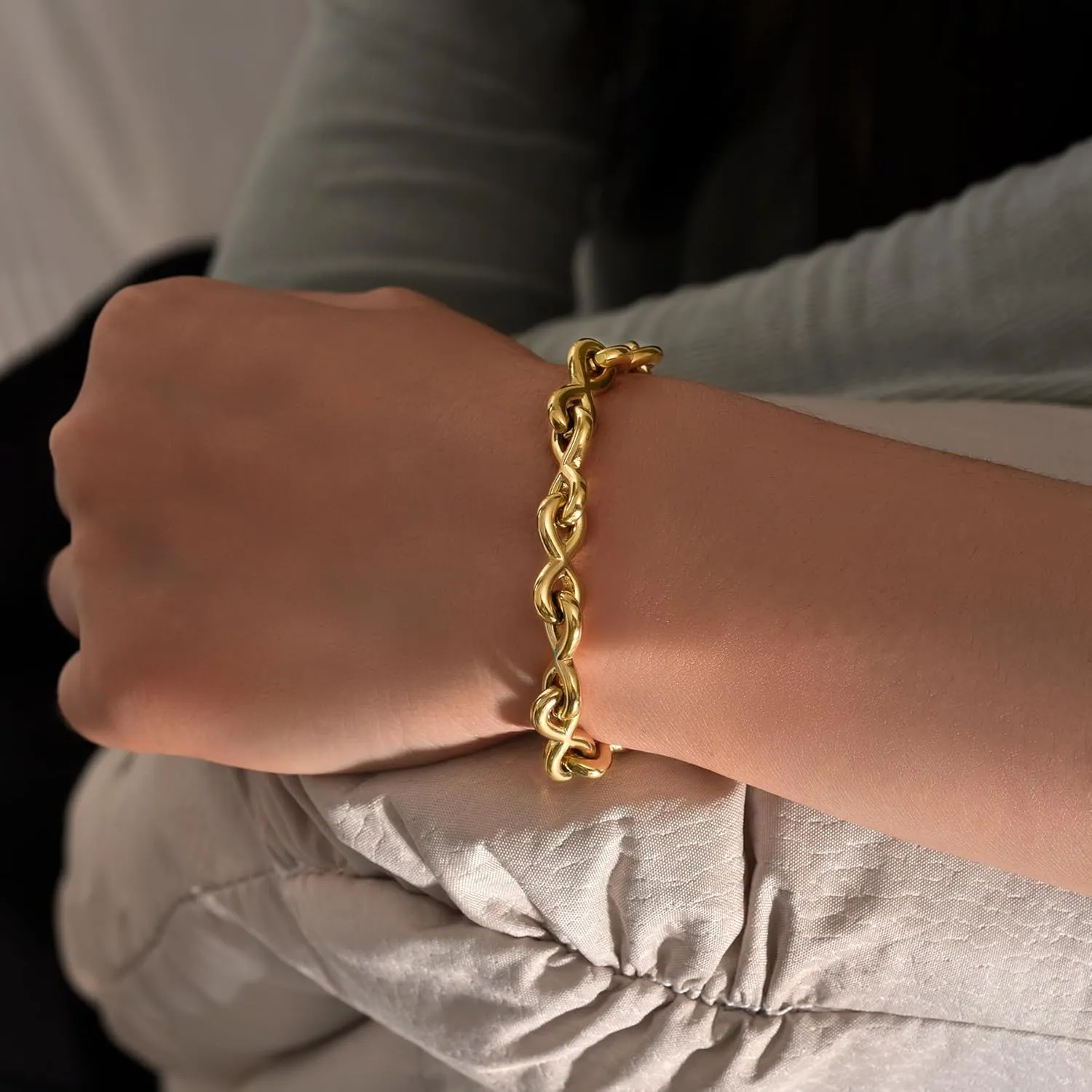 14K gold bracelets for women Adjustable gold plated Link Bracelets - Non Tarnish, Waterproof Mesh & Bangle Bracelets Lightweight Trendy Chunky Chain