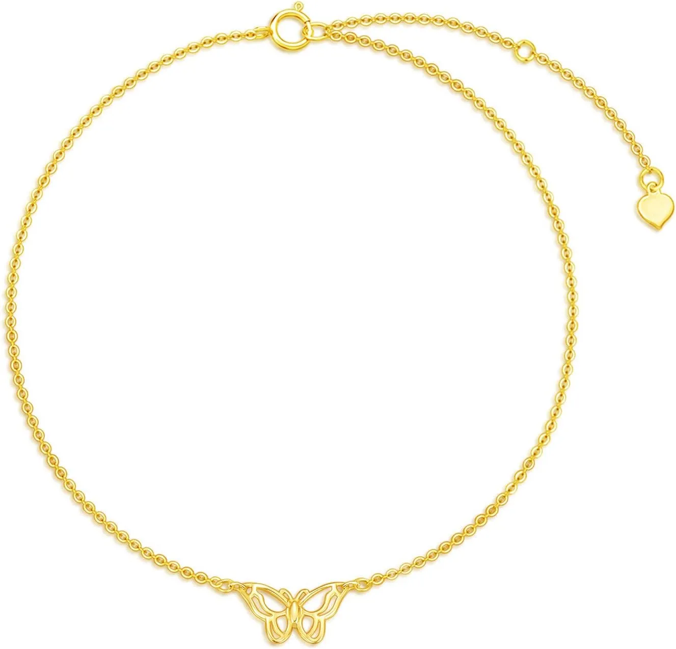 14K Gold Butterfly Anklet for Women, Real Yellow Gold Butterfly Charm Ankle Bracelet for Women, for Ladies Mom, 8" 1" 1"
