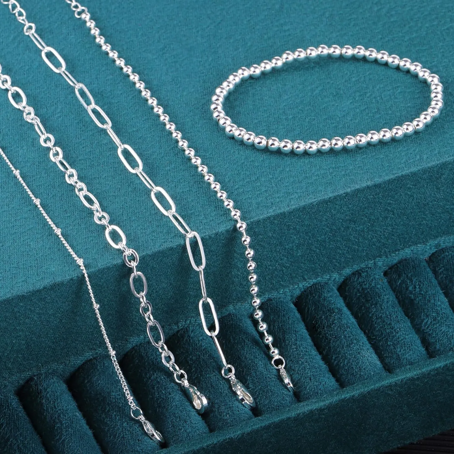 14K Gold Chai14K Gold Chain Bracelets Set for Women, Dainty Paperclip Link Bead Stackable Layered Bracelets Metal Fashion Jewelry
