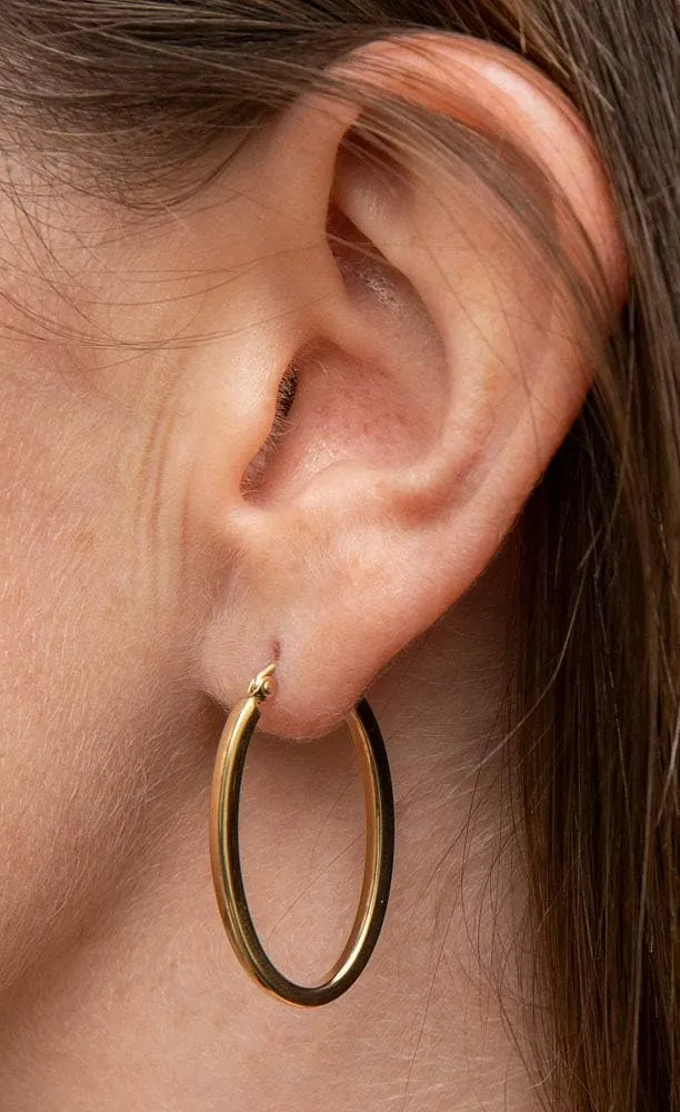14K Gold Oval Hoop Earrings, (31-52mm) (2mm Tube)