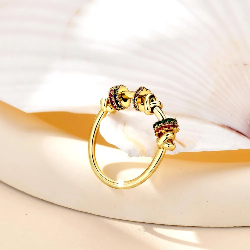 14K Gold Plated Statement Rings Knot Design Simulated Diamond CZ Rotating Circle Finger Knuckle RingThin Cocktail Rings For Women
