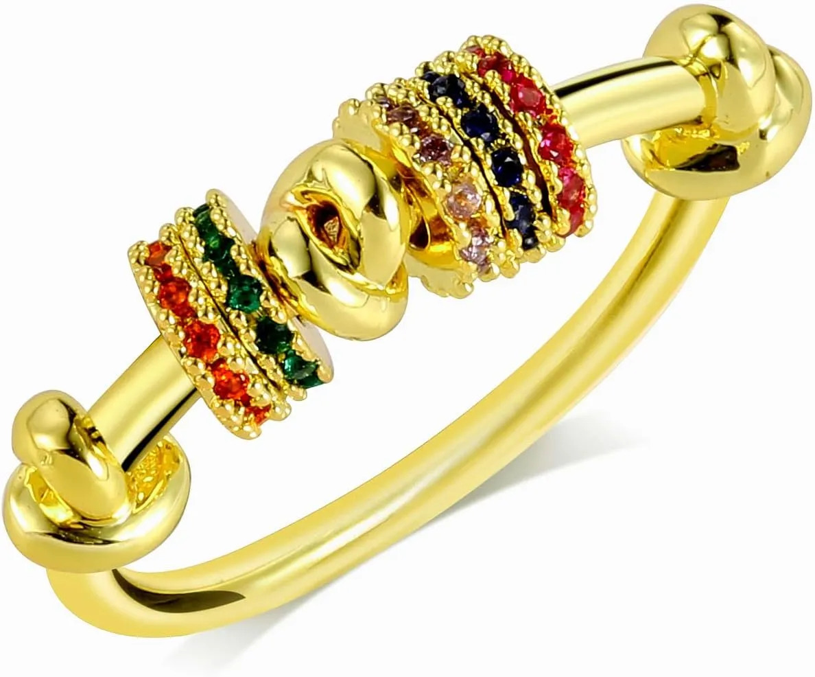 14K Gold Plated Statement Rings Knot Design Simulated Diamond CZ Rotating Circle Finger Knuckle RingThin Cocktail Rings For Women