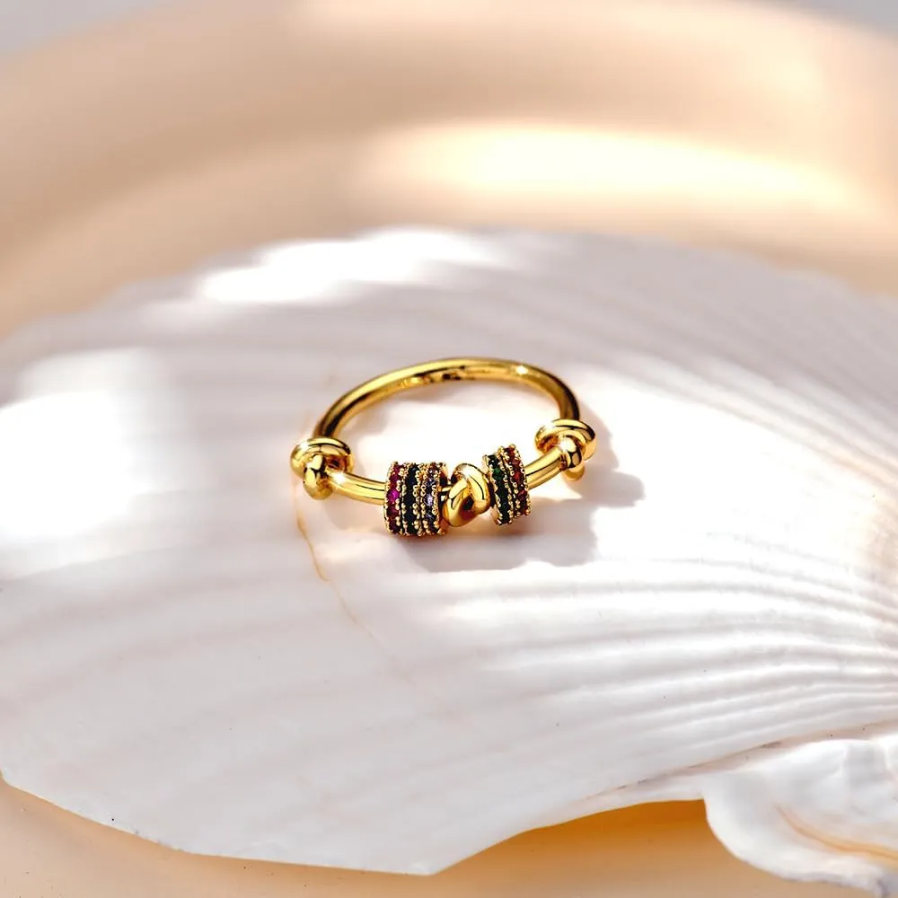 14K Gold Plated Statement Rings Knot Design Simulated Diamond CZ Rotating Circle Finger Knuckle RingThin Cocktail Rings For Women