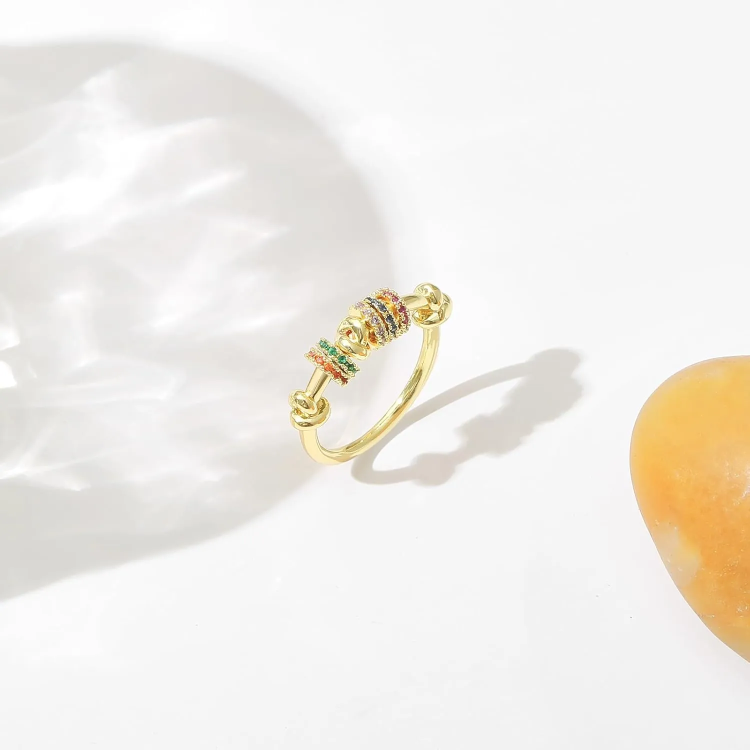 14K Gold Plated Statement Rings Knot Design Simulated Diamond CZ Rotating Circle Finger Knuckle RingThin Cocktail Rings For Women