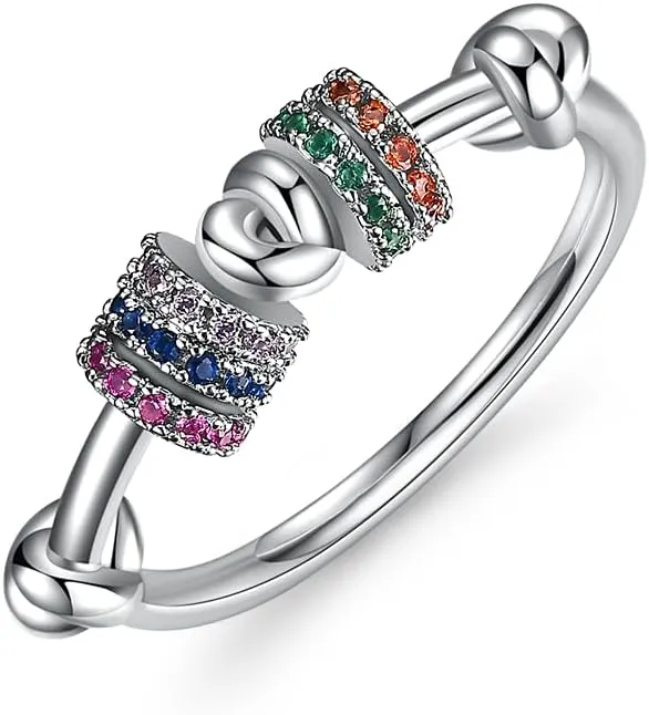 14K Gold Plated Statement Rings Knot Design Simulated Diamond CZ Rotating Circle Finger Knuckle RingThin Cocktail Rings For Women
