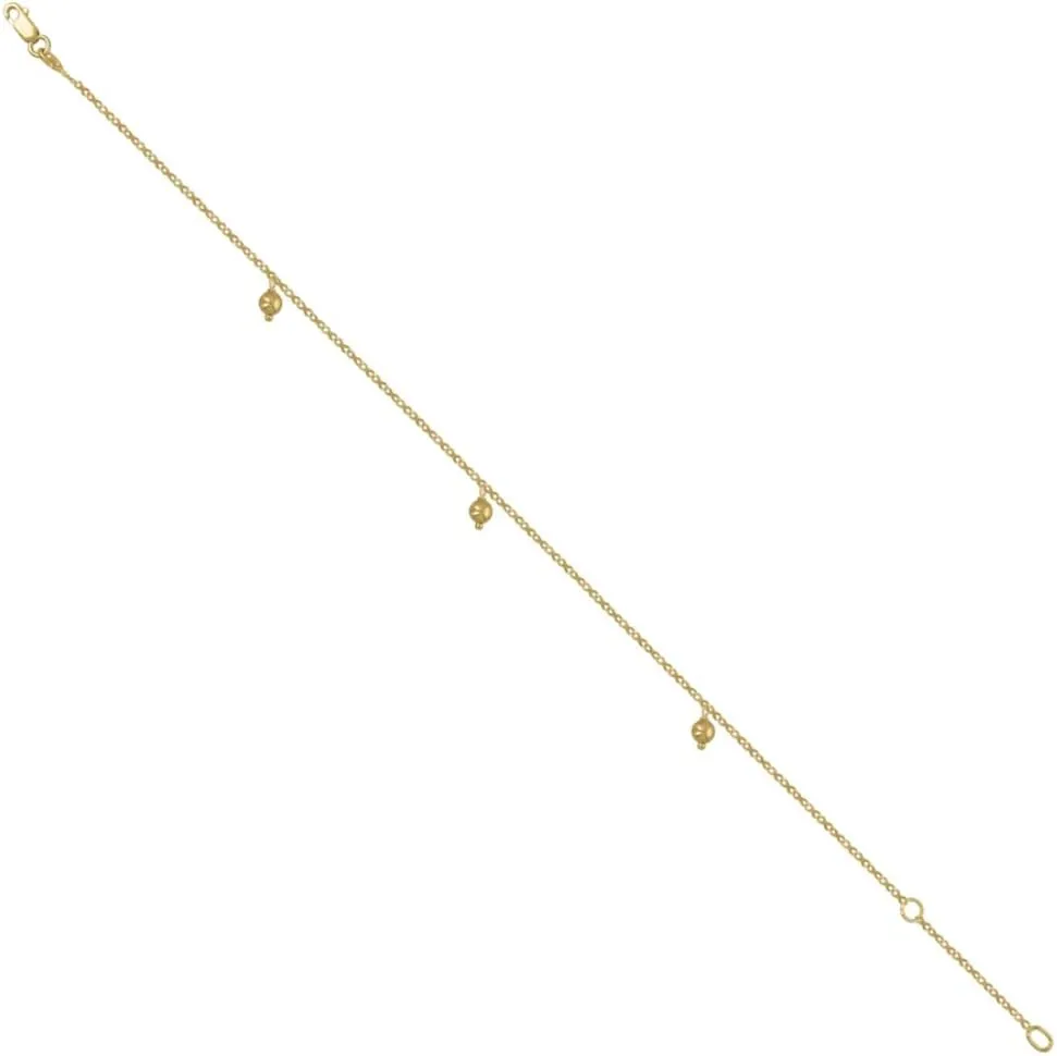 14K Yellow Gold Beaded Charm Anklet