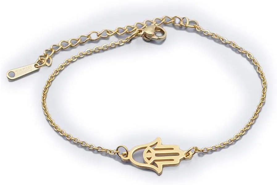 201 Stainless Steel Link Bracelet Lobster Hamsa Hand Silver Adjustable P260