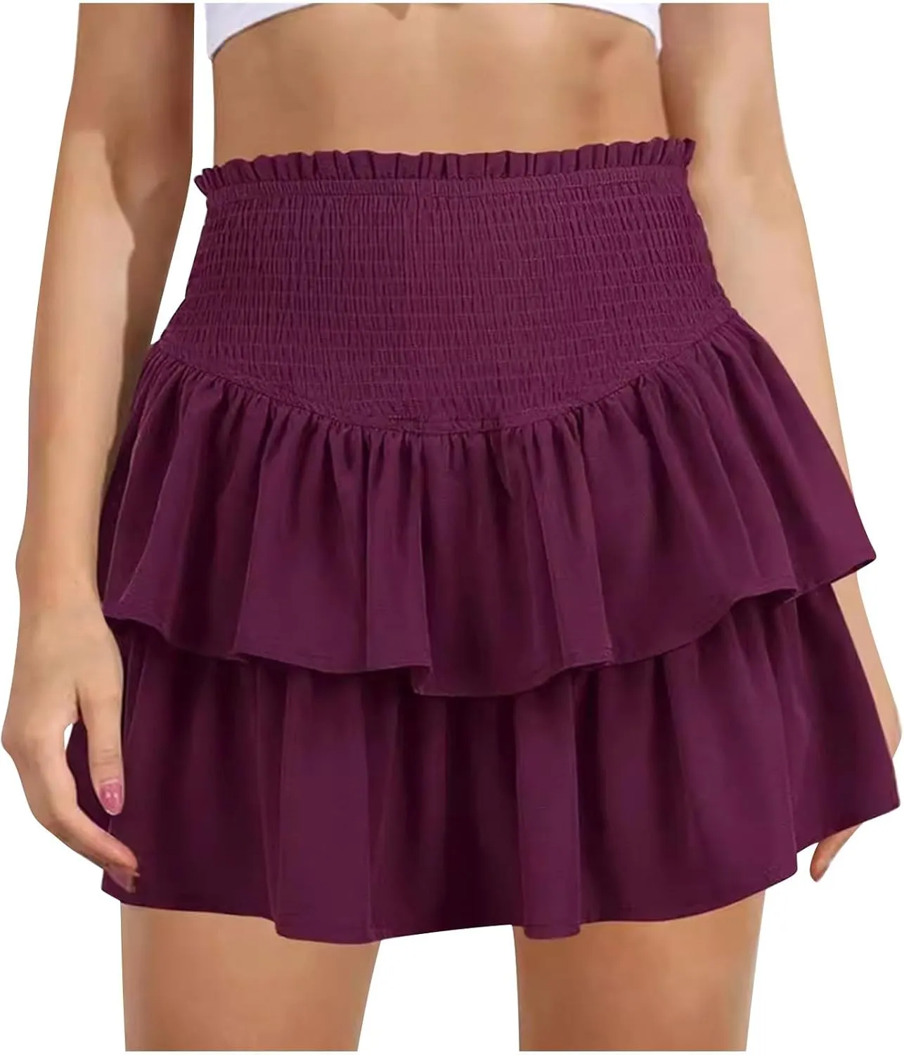 2025 New Skirts for Women Classic Layered Short Skirt Solid Color High Waisted Casual Skirt Pleated Beach Boho Skirt