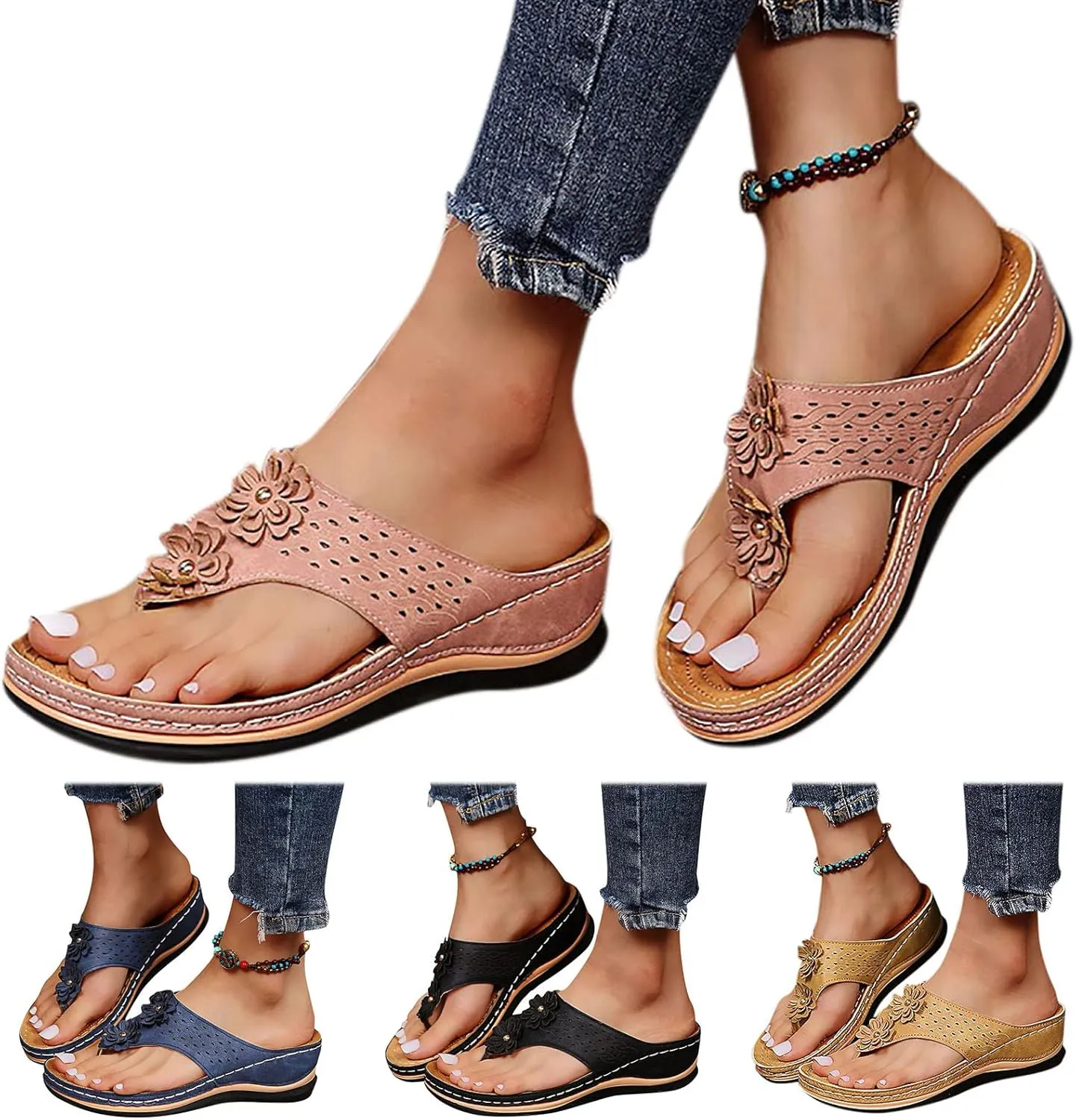 2025 Orthopedic Sandals For Women Arch Support Flip Flips Soft Cushion Wedge Heeled Thong Sandals Recovery Shoes