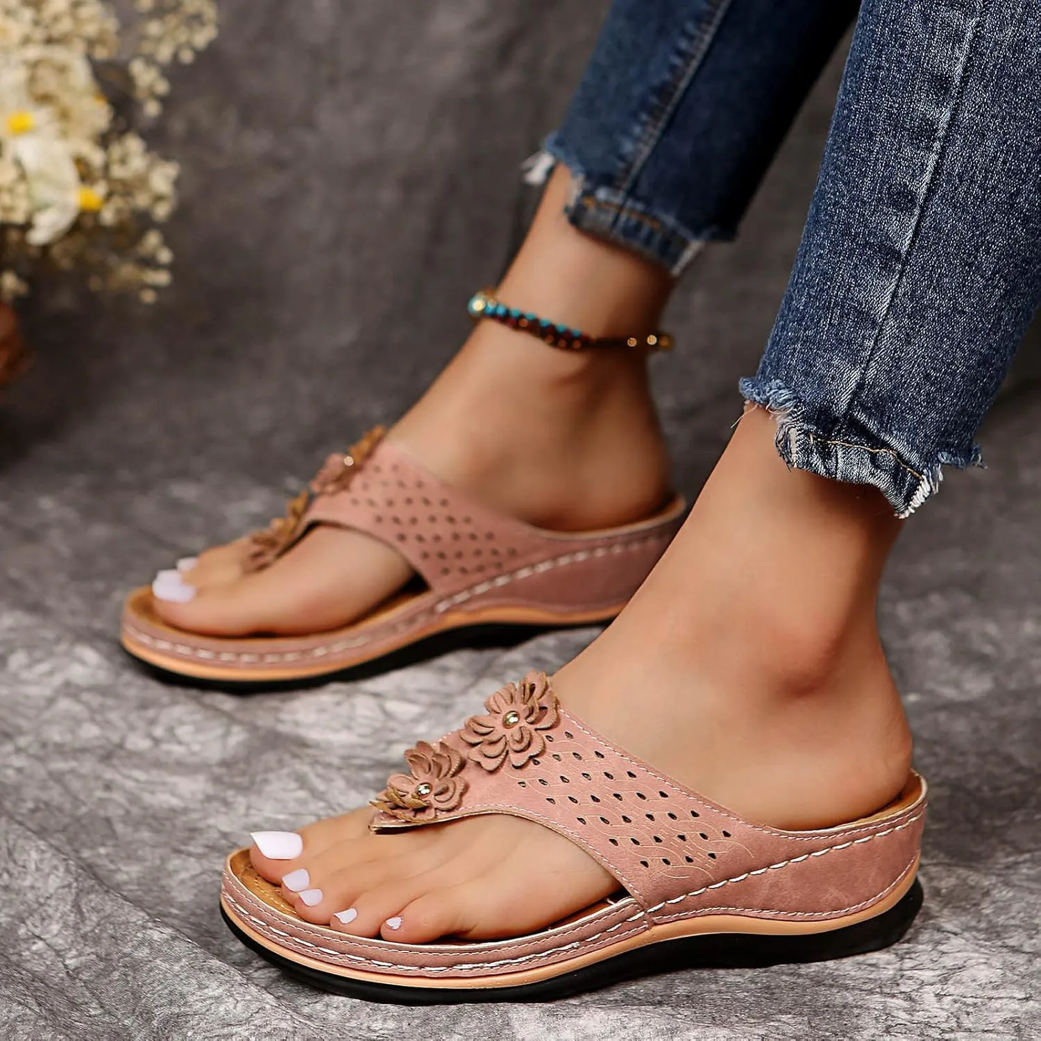 2025 Orthopedic Sandals For Women Arch Support Flip Flips Soft Cushion Wedge Heeled Thong Sandals Recovery Shoes