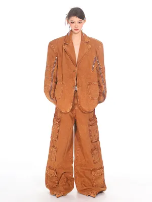 【24s Sep.】Multi-pocket Washed Loose Workwear Denim Suit