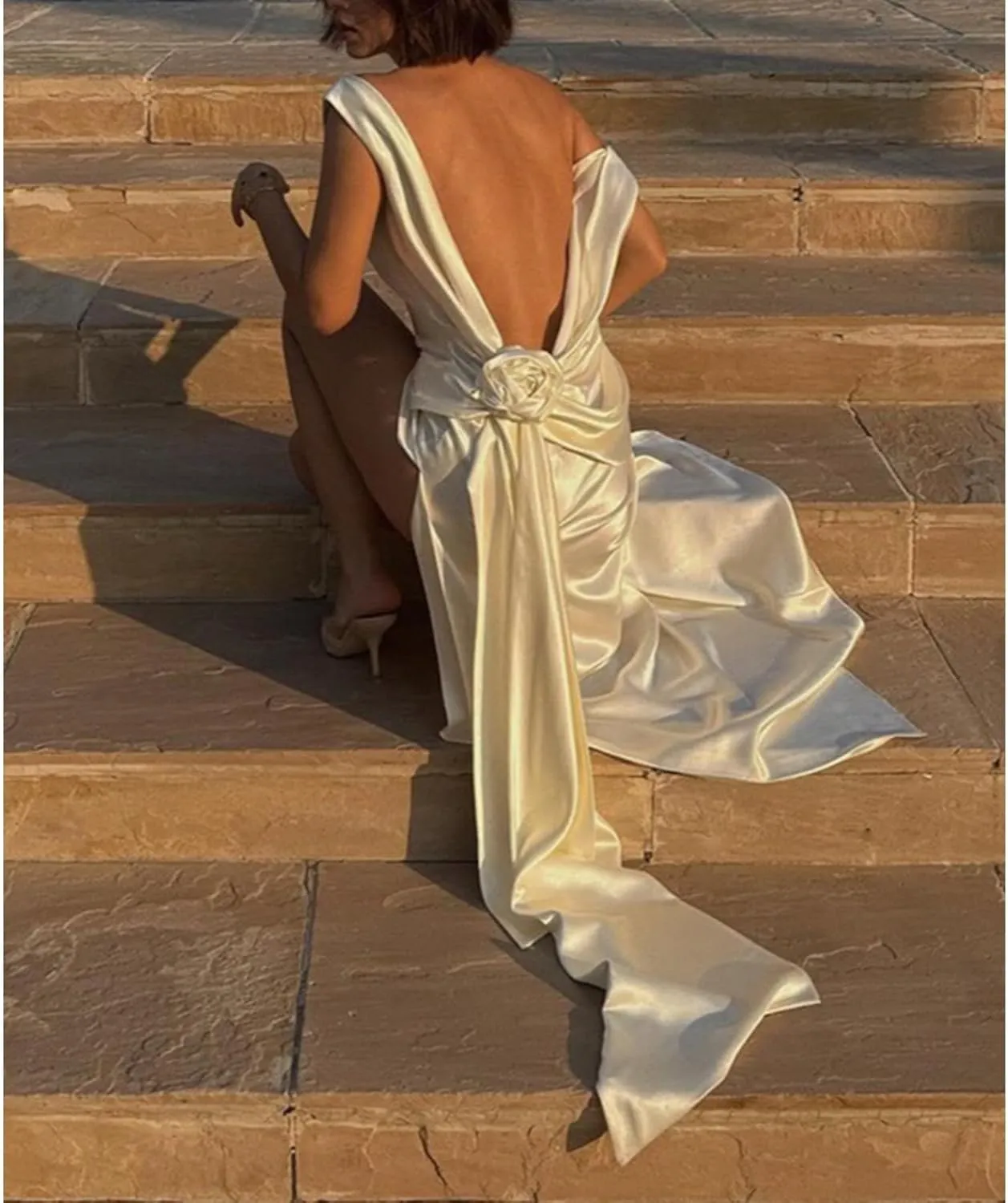 3D Flower Split Backless Dress Women Elegant Pleated Side Long Dresses Evening Party Beach Ribbon Loose Lady Robe