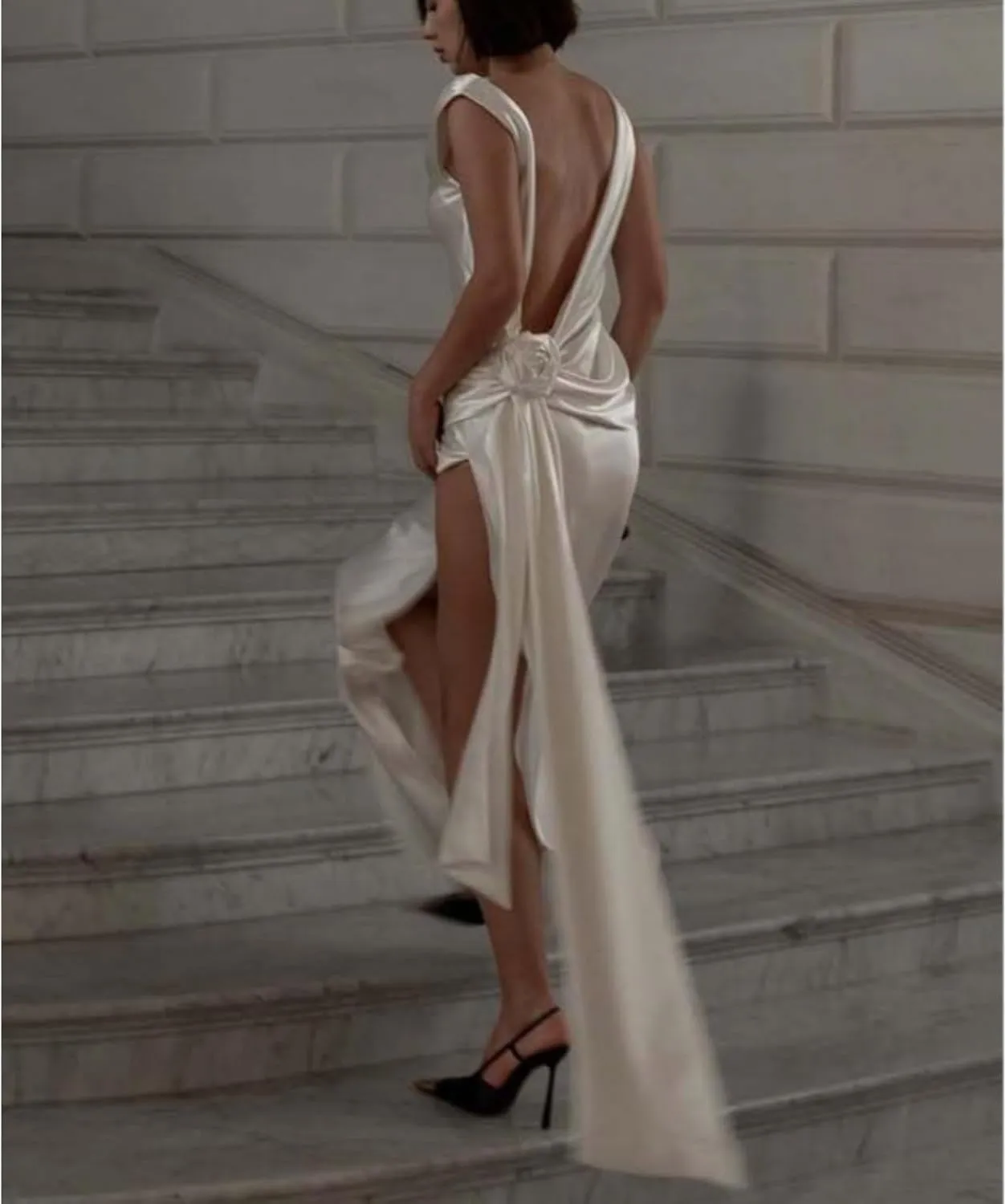 3D Flower Split Backless Dress Women Elegant Pleated Side Long Dresses Evening Party Beach Ribbon Loose Lady Robe