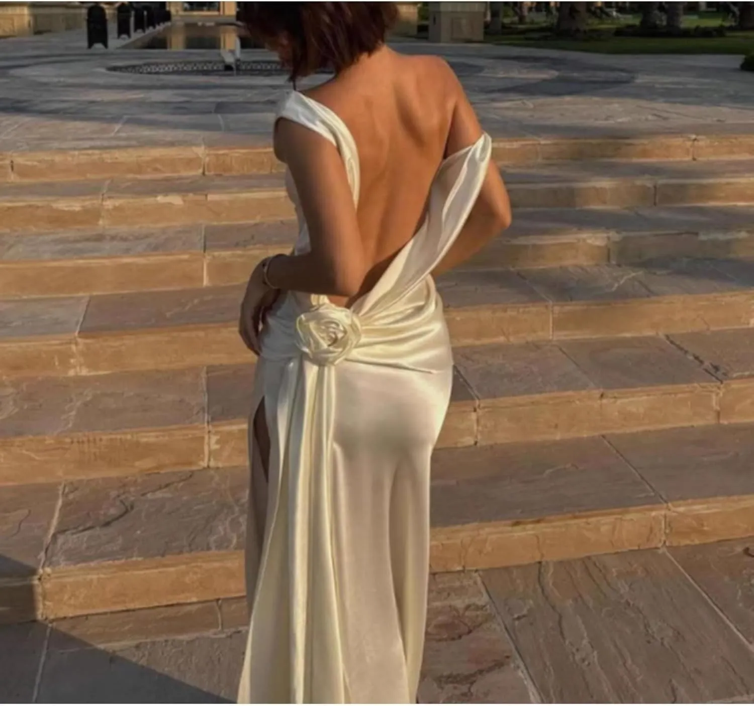 3D Flower Split Backless Dress Women Elegant Pleated Side Long Dresses Evening Party Beach Ribbon Loose Lady Robe