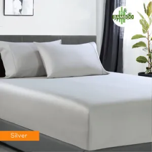 400 Thread Count Bamboo Cotton | 1 Fitted Sheet & 2 Pillowcases | Mega King | Silver
