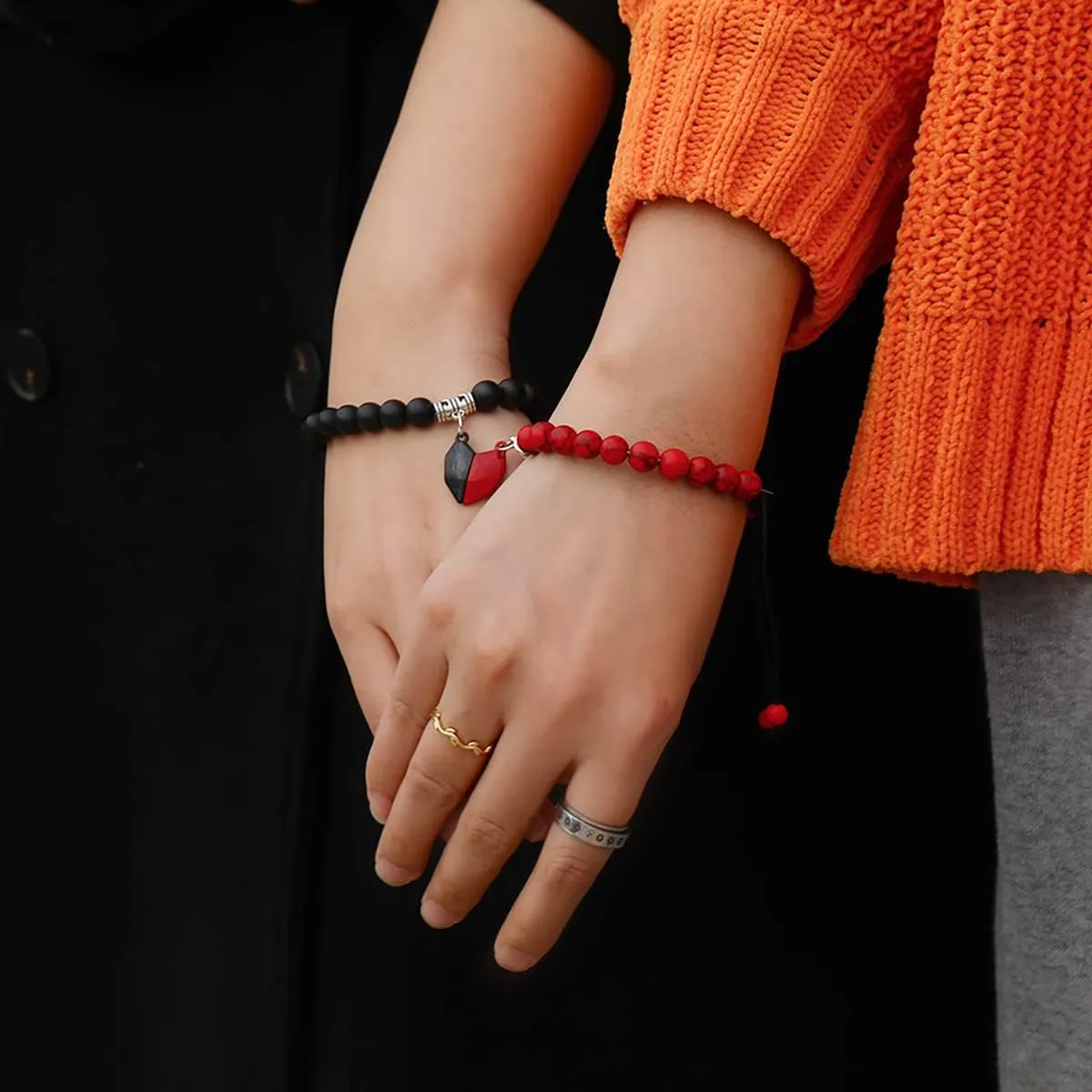 4Pcs Couples Bracelets Necklace Set for Women Men Matching Bracelets Necklace Couples Heart Necklace Bead Bracelet for Valentine's Day Natural Stone Bead Couple Jewelry