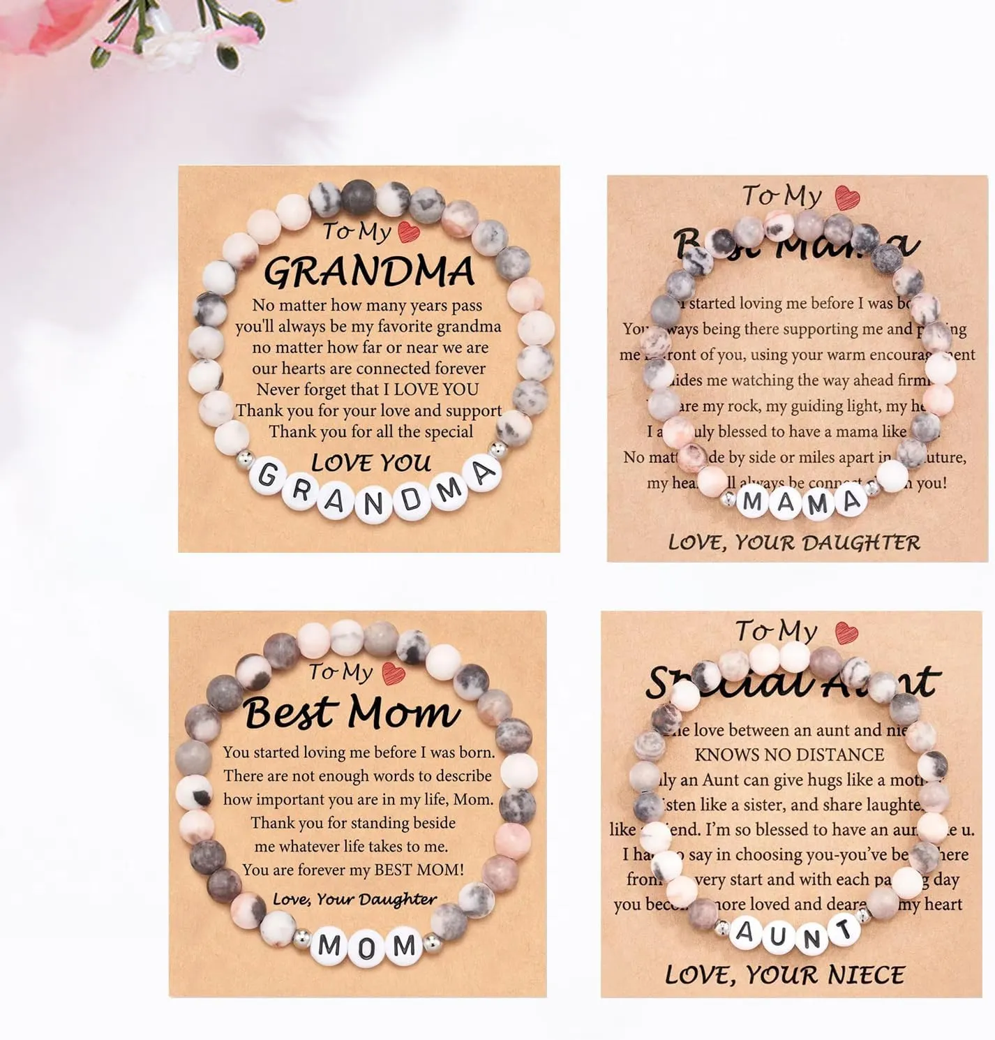 72ore To My Mother/Grandma/Aunt Bracelet Mother Daughter Bracelets Mom Bracelet Mothers Day Gifts from Daughter Natural Stone Bracelet Beaded Bracelet Mother's Day Gifts