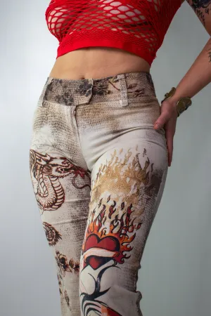 90s Tattoo Cropped Flares