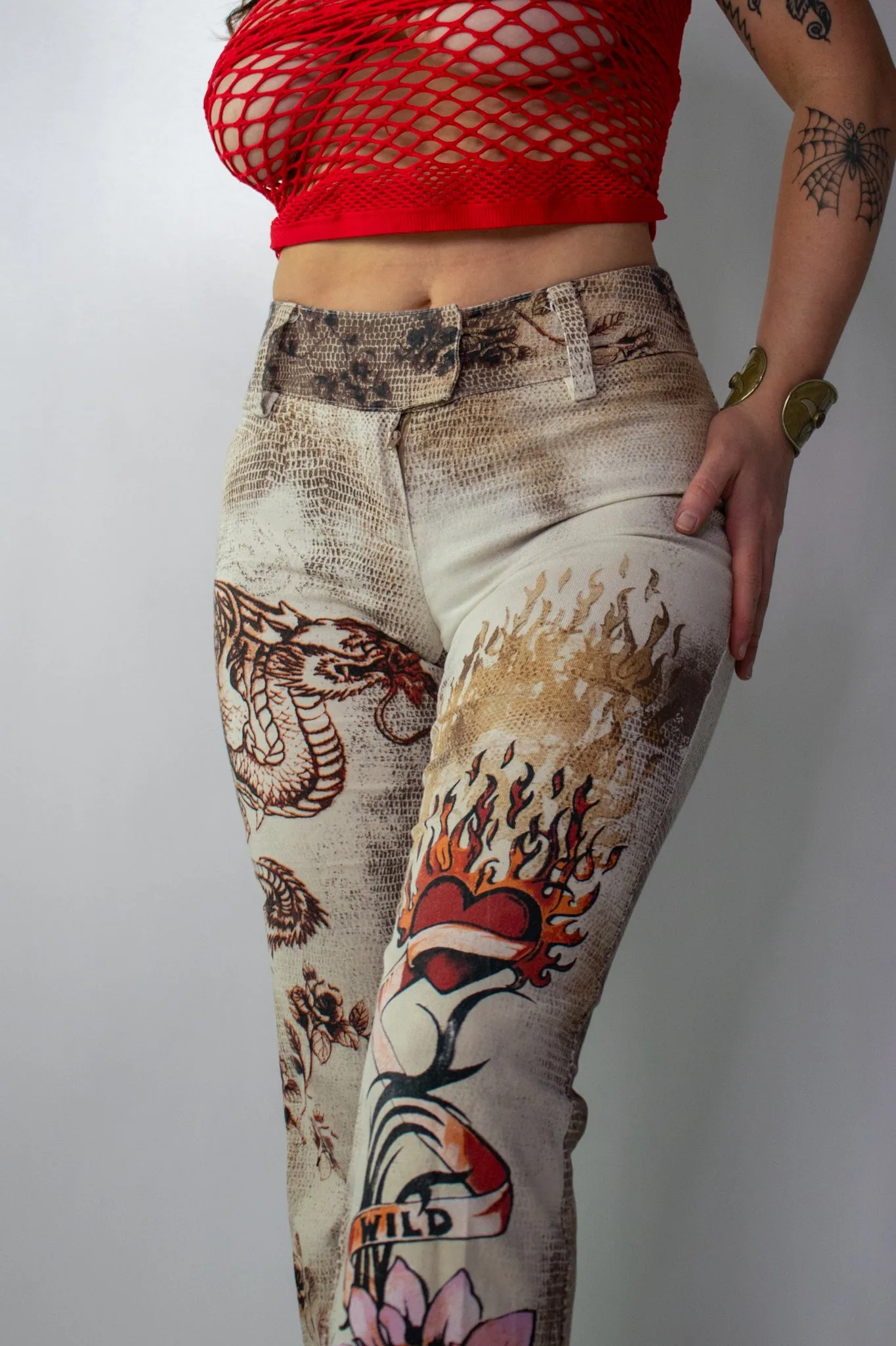 90s Tattoo Cropped Flares