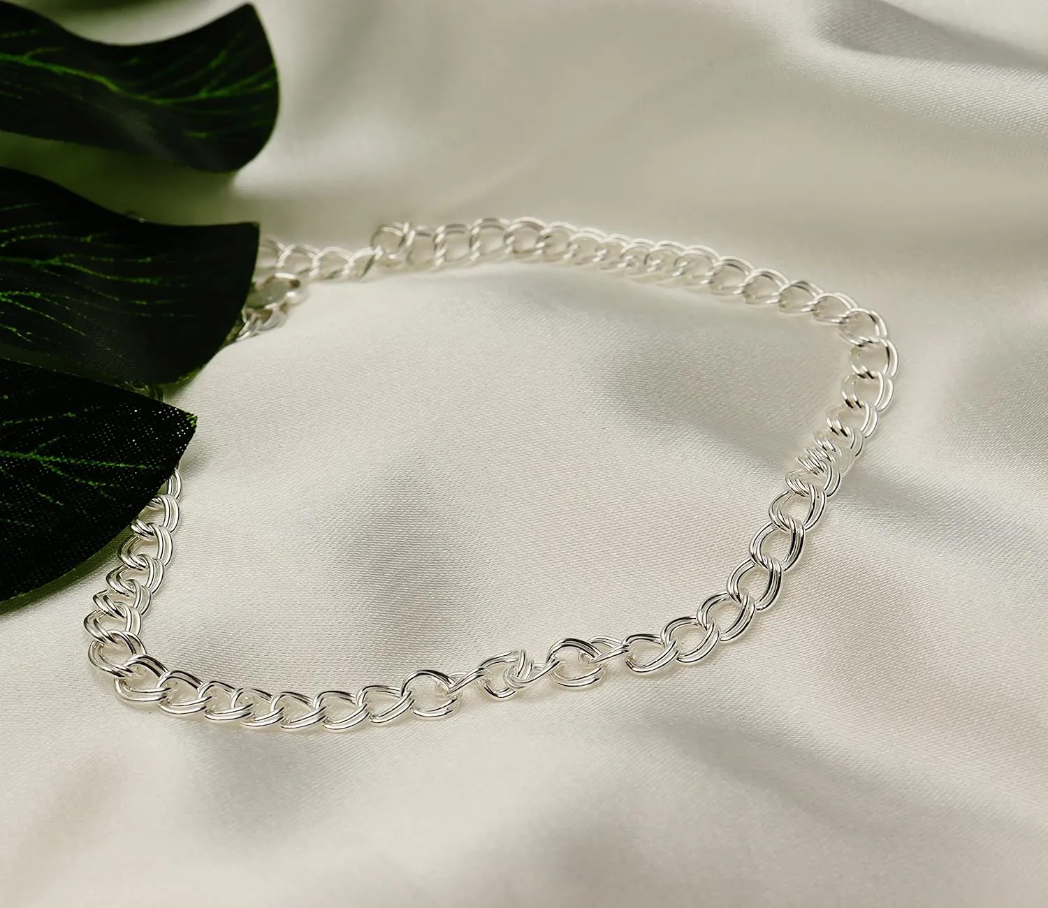 925 Sterling Silver 4mm Charm Link Chain Anklet - Available in Silver or Yellow