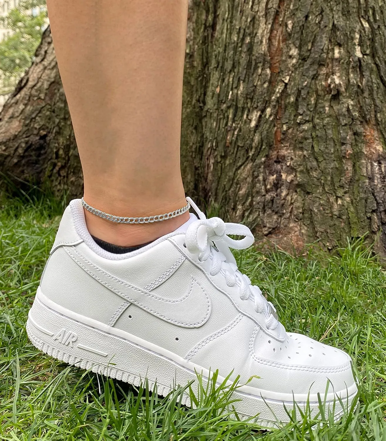 925 Sterling Silver 4mm Charm Link Chain Anklet - Available in Silver or Yellow