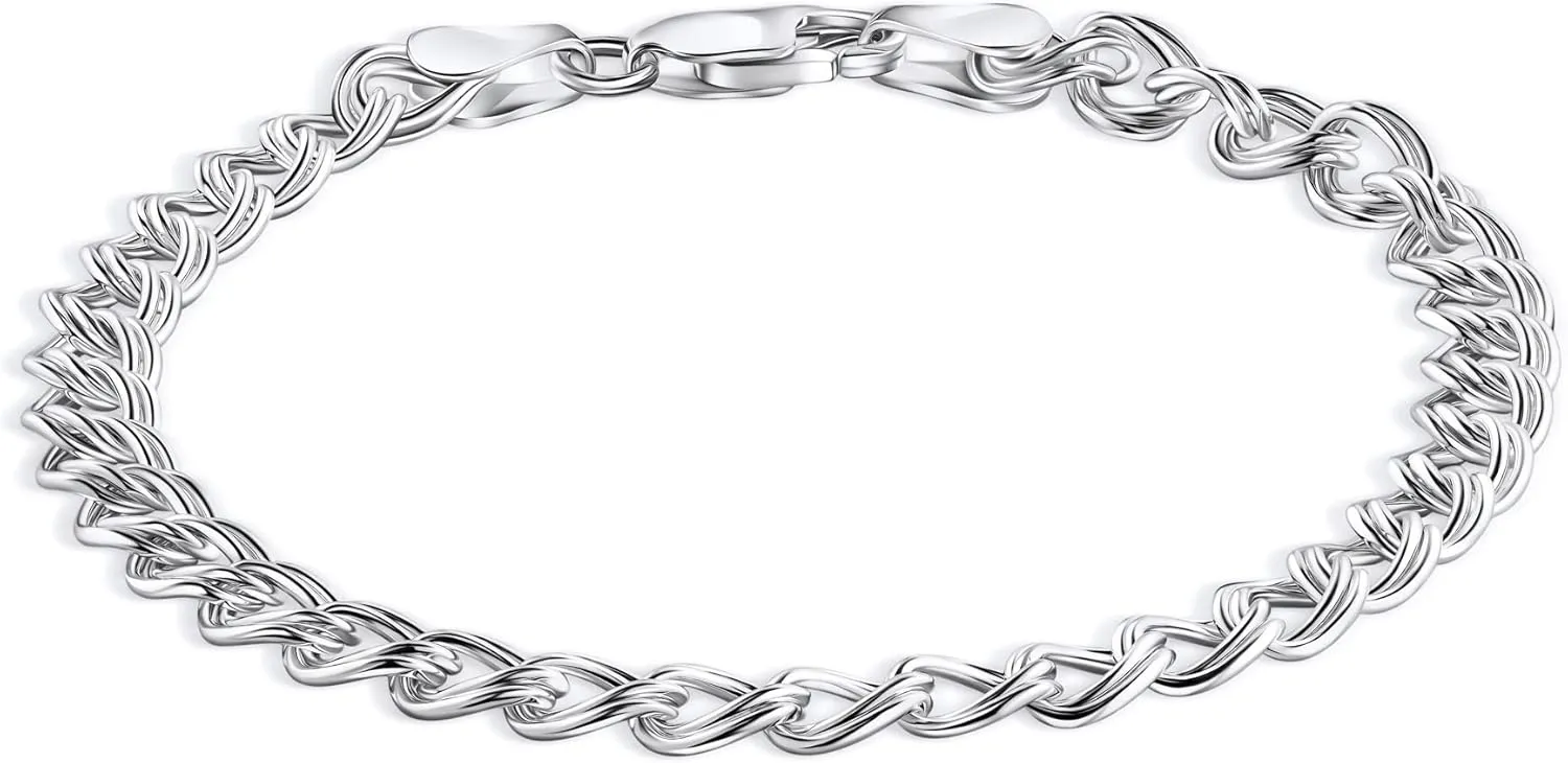 925 Sterling Silver 4mm Charm Link Chain Anklet - Available in Silver or Yellow
