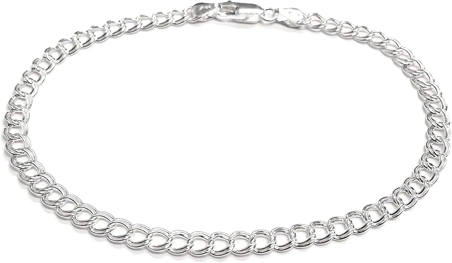 925 Sterling Silver 4mm Charm Link Chain Anklet - Available in Silver or Yellow