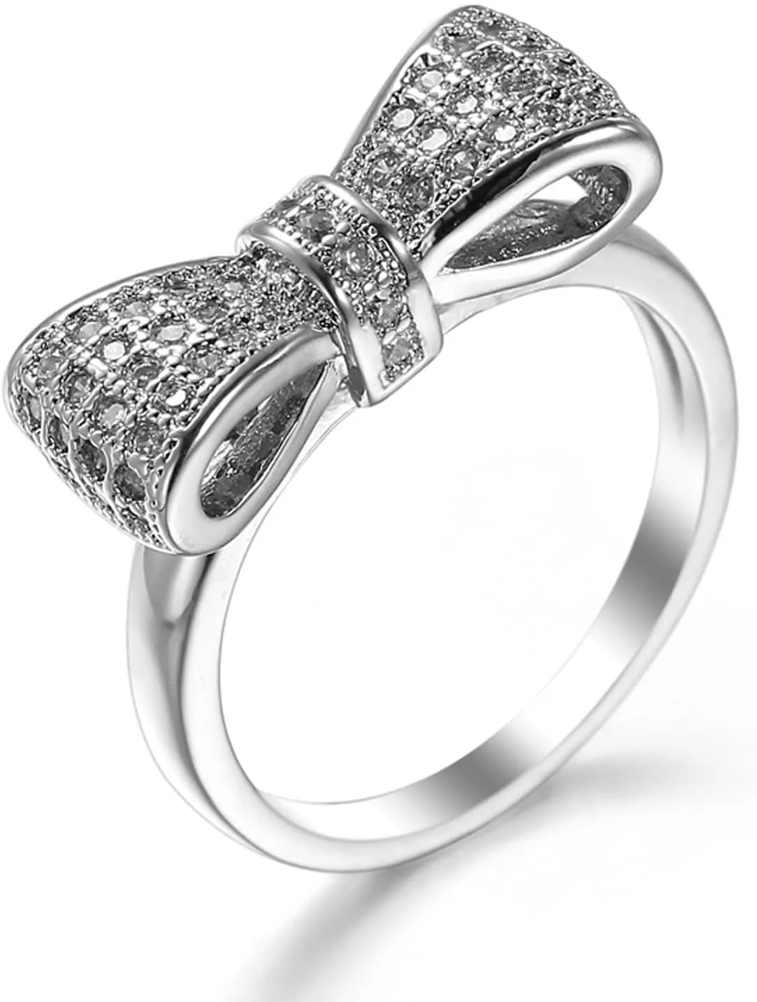 925 Sterling Silver Plated Bowtie Cubic Zirconia CZ Knot Stacking Wedding Band Rings Knuckle Statement Cocktail Jewelry for Women