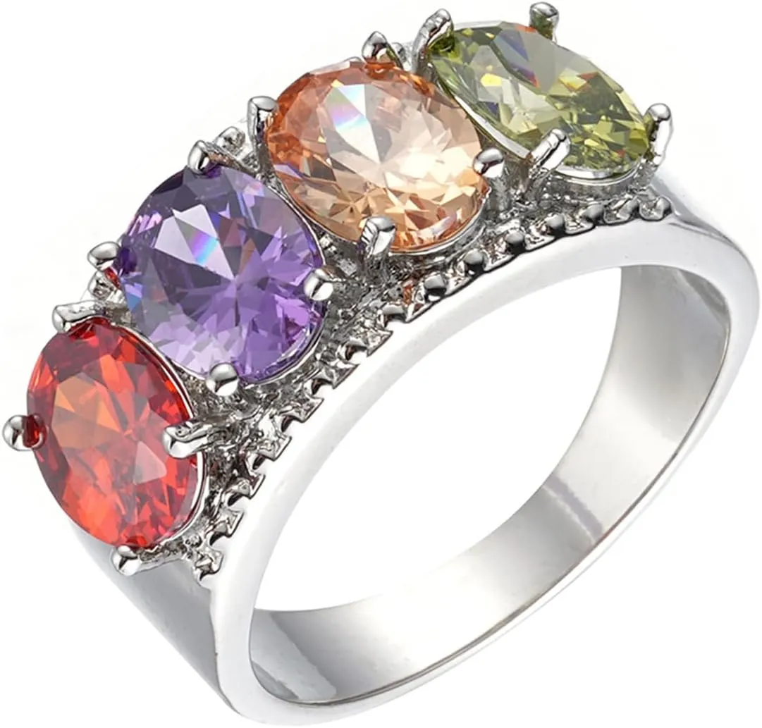 925 Sterling Silver Plated Oval Cut Simulated Gemstone Stacking Wedding Band Rings Knuckle Statement Cocktail Jewelry for Women