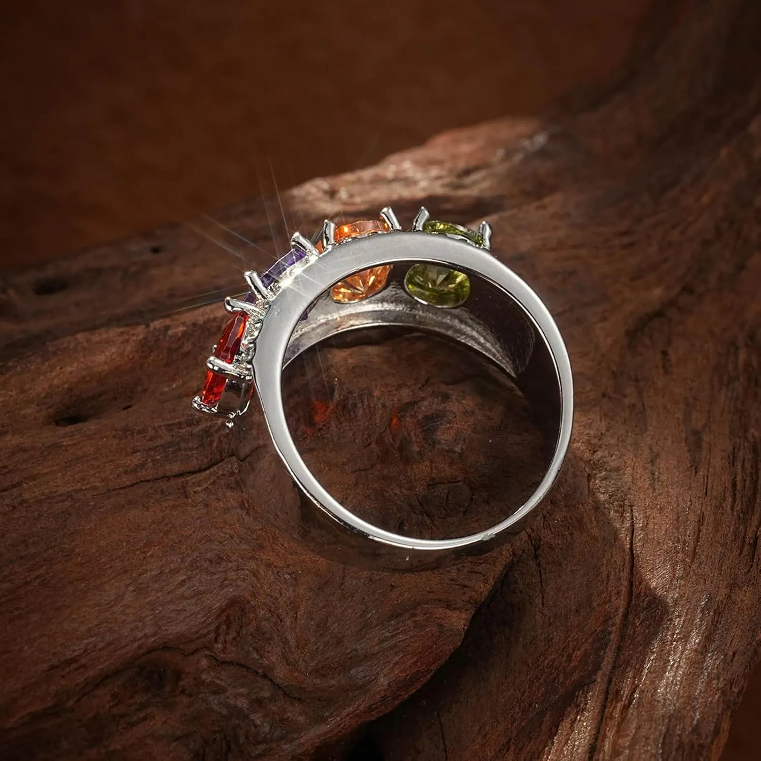 925 Sterling Silver Plated Oval Cut Simulated Gemstone Stacking Wedding Band Rings Knuckle Statement Cocktail Jewelry for Women