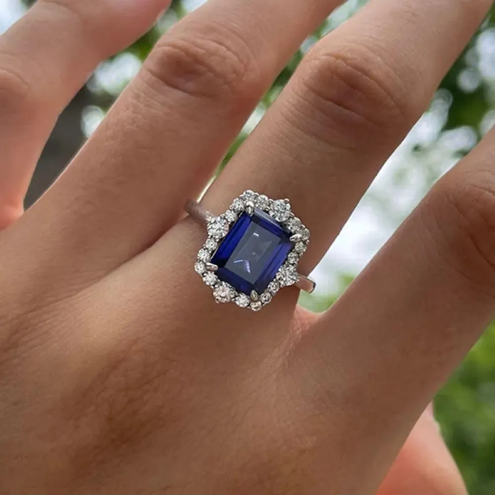 925 Sterling Silver Shining Pearl Rings Wedding ring Engagement ring CZ Ring Emerald cut rings Diamond Rings Women jewelry rings statement