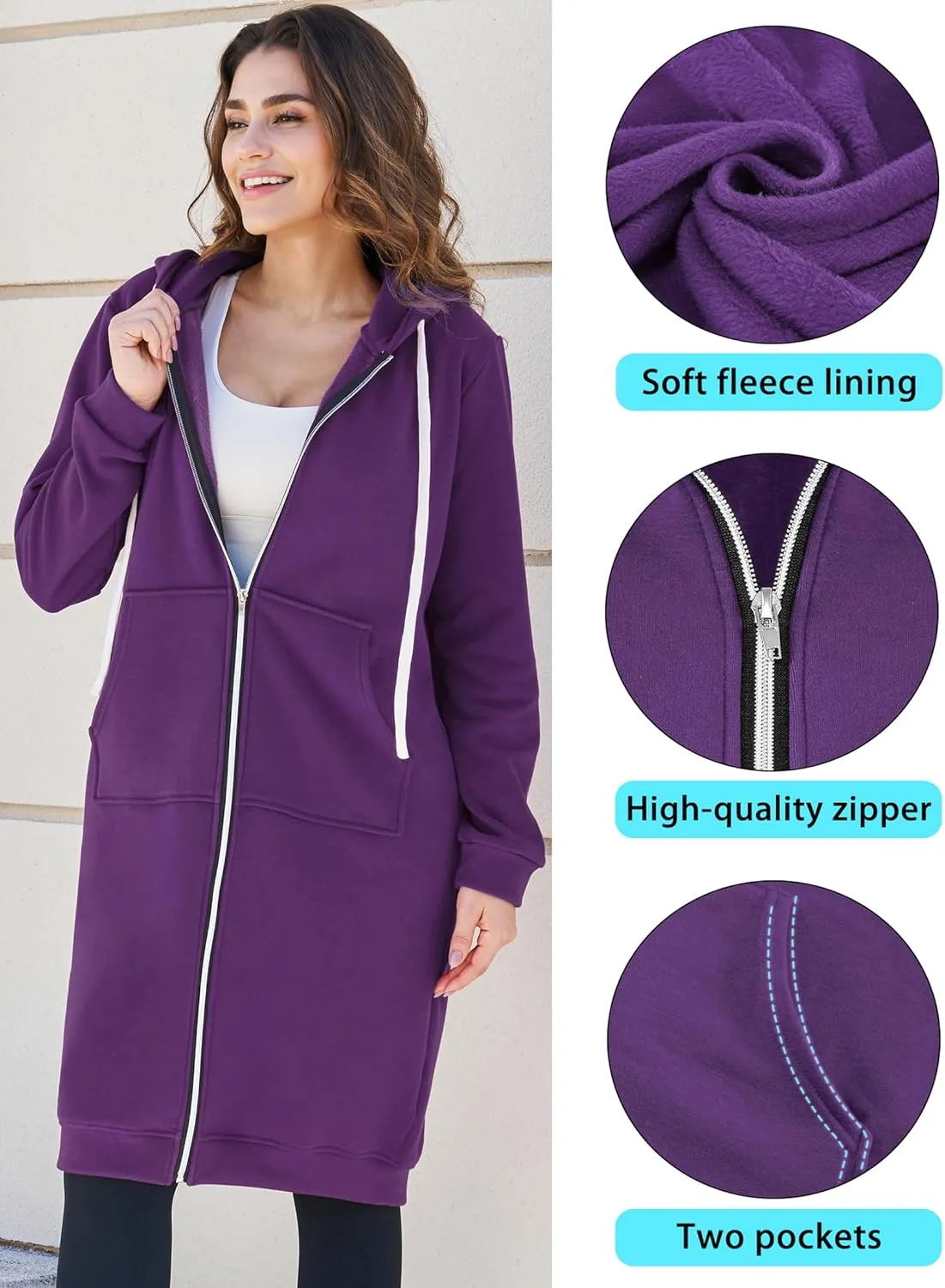 Ablanczoom Hoodies for Women Fashion Sweatshirts: Comfortable Full Zip Up Hoodie Womens Long Fleece Sweatshirt with Pockets