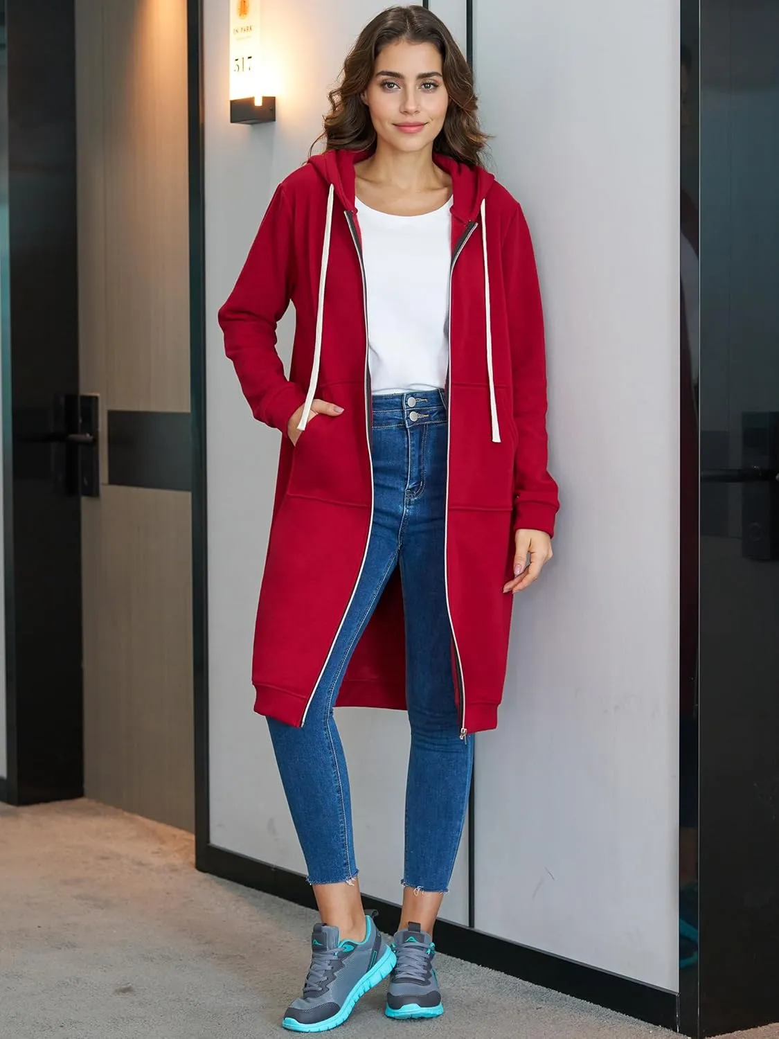 Ablanczoom Hoodies for Women Fashion Sweatshirts: Comfortable Full Zip Up Hoodie Womens Long Fleece Sweatshirt with Pockets