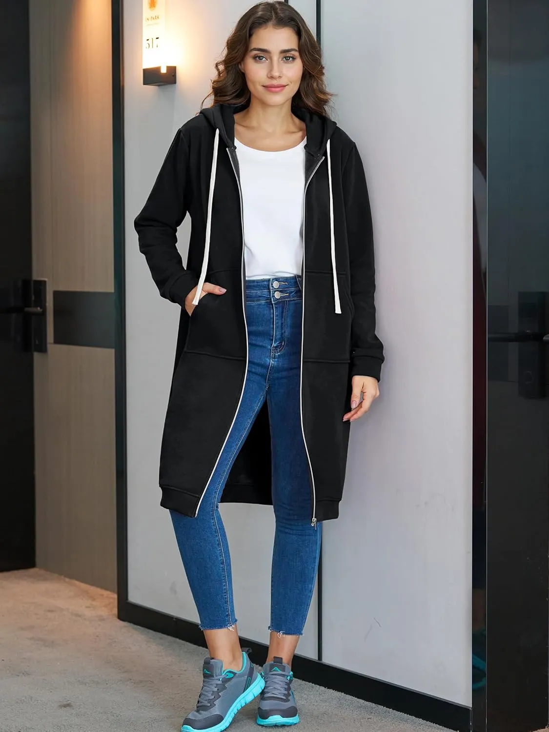 Ablanczoom Hoodies for Women Fashion Sweatshirts: Comfortable Full Zip Up Hoodie Womens Long Fleece Sweatshirt with Pockets