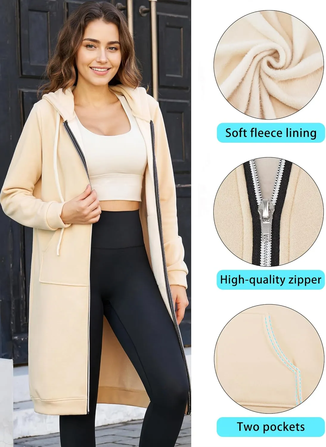 Ablanczoom Hoodies for Women Fashion Sweatshirts: Comfortable Full Zip Up Hoodie Womens Long Fleece Sweatshirt with Pockets