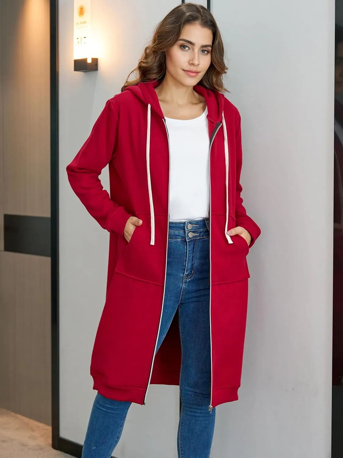 Ablanczoom Hoodies for Women Fashion Sweatshirts: Comfortable Full Zip Up Hoodie Womens Long Fleece Sweatshirt with Pockets