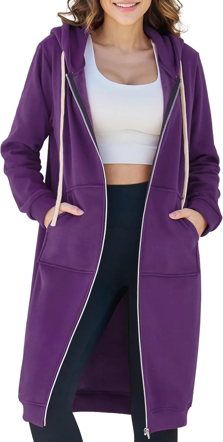Ablanczoom Hoodies for Women Fashion Sweatshirts: Comfortable Full Zip Up Hoodie Womens Long Fleece Sweatshirt with Pockets