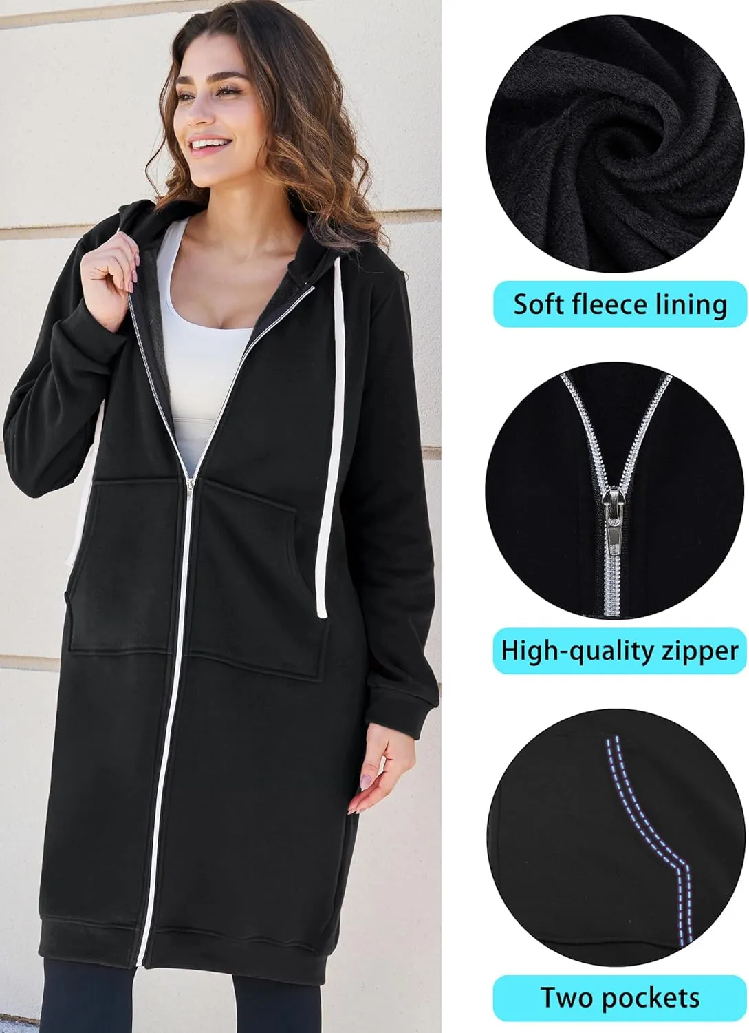 Ablanczoom Hoodies for Women Fashion Sweatshirts: Comfortable Full Zip Up Hoodie Womens Long Fleece Sweatshirt with Pockets