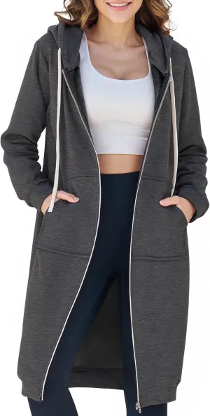 Ablanczoom Hoodies for Women Fashion Sweatshirts: Comfortable Full Zip Up Hoodie Womens Long Fleece Sweatshirt with Pockets