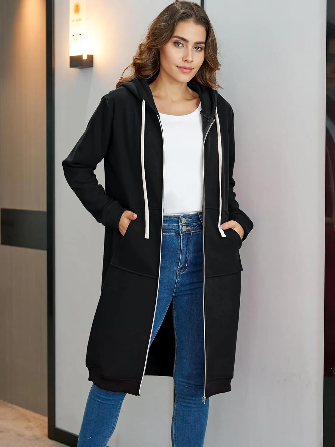 Ablanczoom Hoodies for Women Fashion Sweatshirts: Comfortable Full Zip Up Hoodie Womens Long Fleece Sweatshirt with Pockets