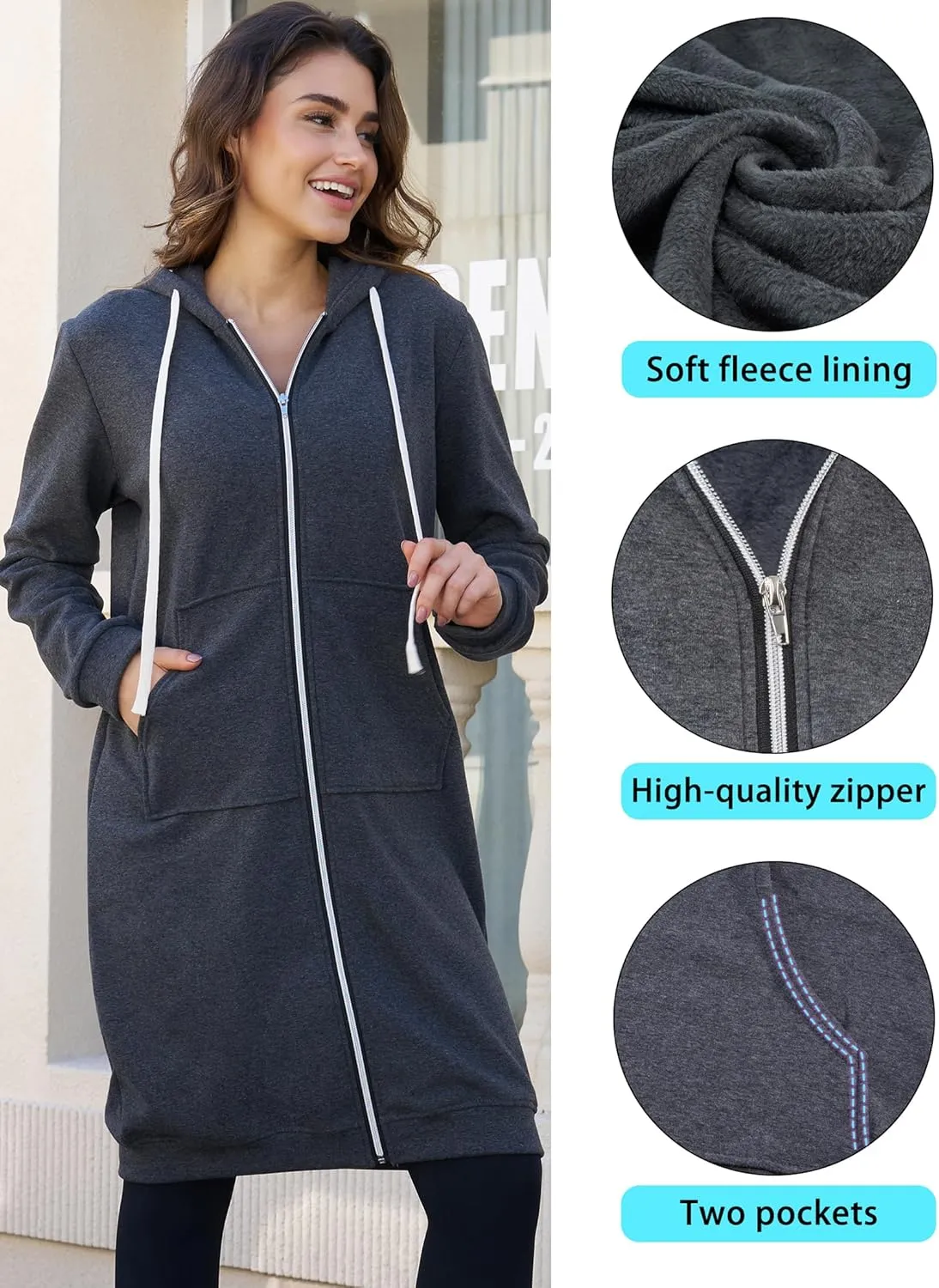 Ablanczoom Hoodies for Women Fashion Sweatshirts: Comfortable Full Zip Up Hoodie Womens Long Fleece Sweatshirt with Pockets