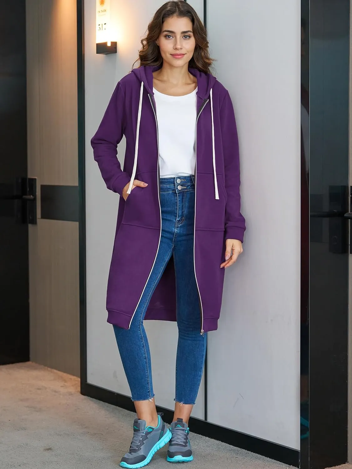 Ablanczoom Hoodies for Women Fashion Sweatshirts: Comfortable Full Zip Up Hoodie Womens Long Fleece Sweatshirt with Pockets