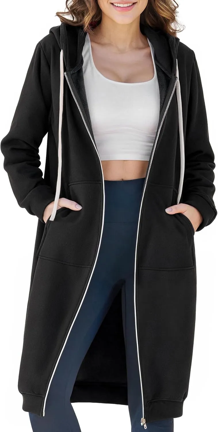 Ablanczoom Hoodies for Women Fashion Sweatshirts: Comfortable Full Zip Up Hoodie Womens Long Fleece Sweatshirt with Pockets