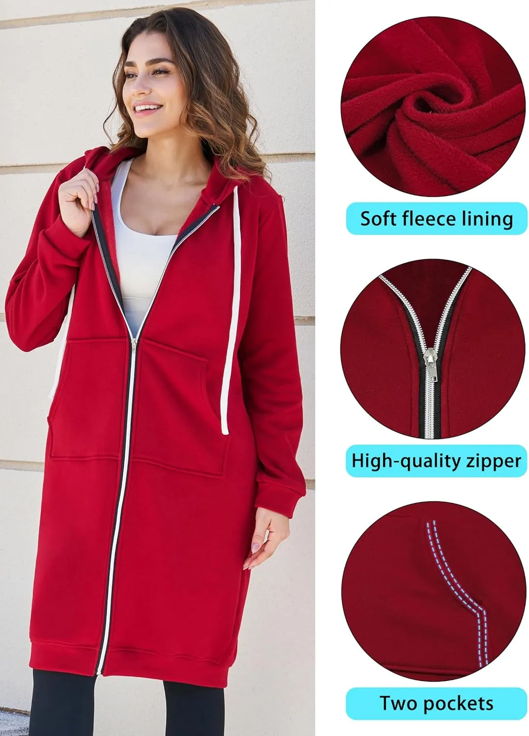 Ablanczoom Hoodies for Women Fashion Sweatshirts: Comfortable Full Zip Up Hoodie Womens Long Fleece Sweatshirt with Pockets