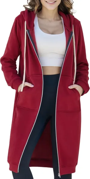 Ablanczoom Hoodies for Women Fashion Sweatshirts: Comfortable Full Zip Up Hoodie Womens Long Fleece Sweatshirt with Pockets