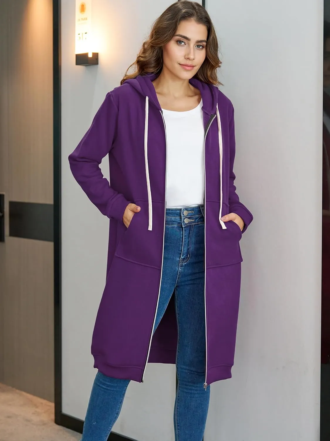 Ablanczoom Hoodies for Women Fashion Sweatshirts: Comfortable Full Zip Up Hoodie Womens Long Fleece Sweatshirt with Pockets
