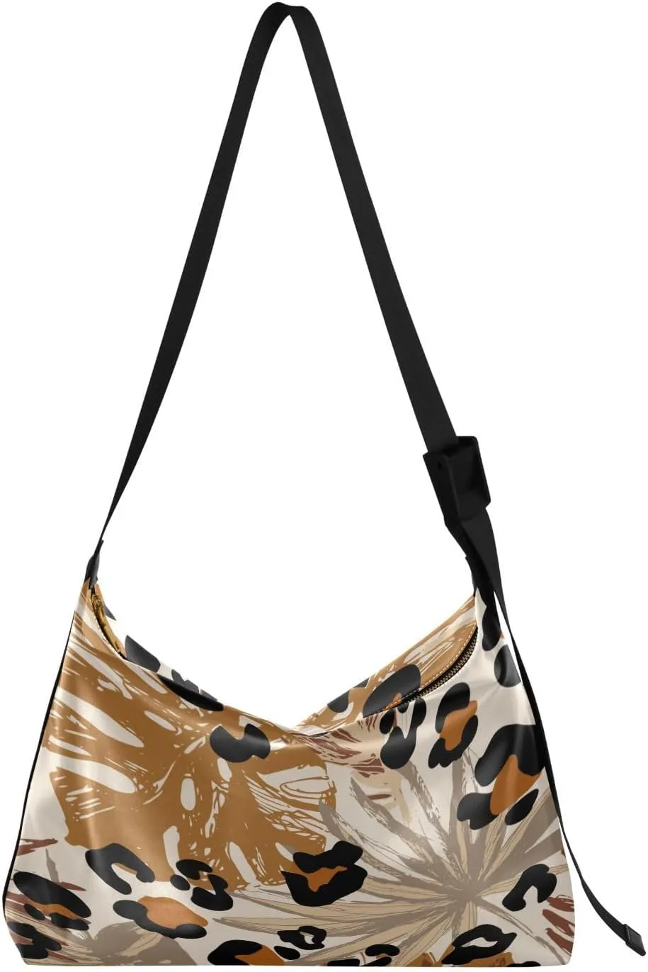 Abstract Tropical Leaves Hobo Crossbody Bags for Women Leather Large Shoulder Bag Cross Body Leopard Camouflage Spots Trendy Womens Tote Bags Handbag for Travel Shopping