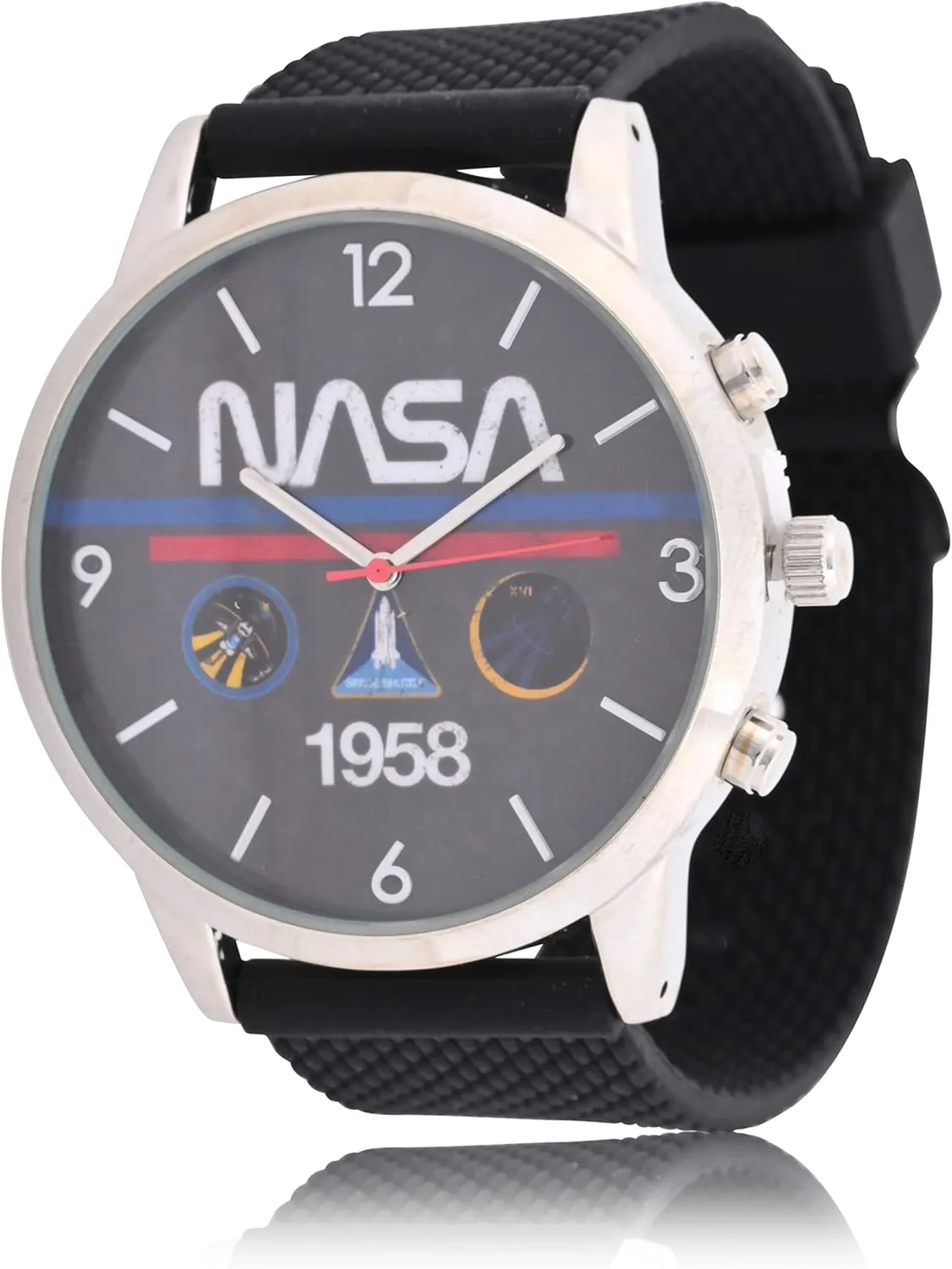 Accutime NASA Adult Men's Analog Watch - Silicone Strap, Glass Dial Face, Mattle Case, Male, Analog Wrist Watch in Black (Model: NAS5003AZ)